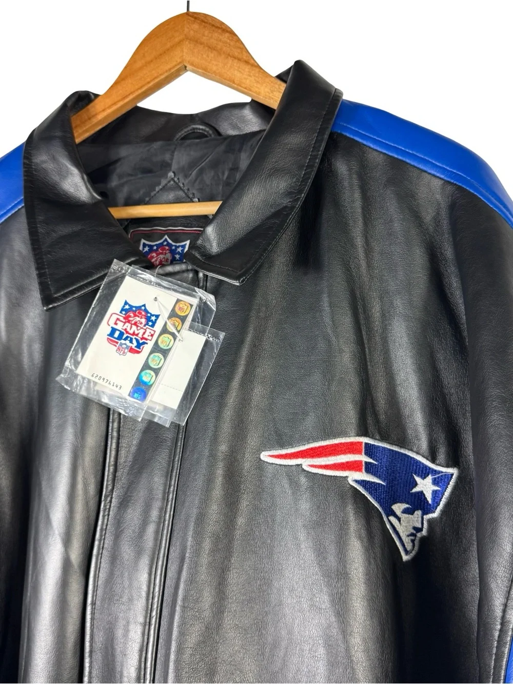 Vintage 90s NFL Game Day New England Patriots Leather Jacket Men's Size 2XL NWT